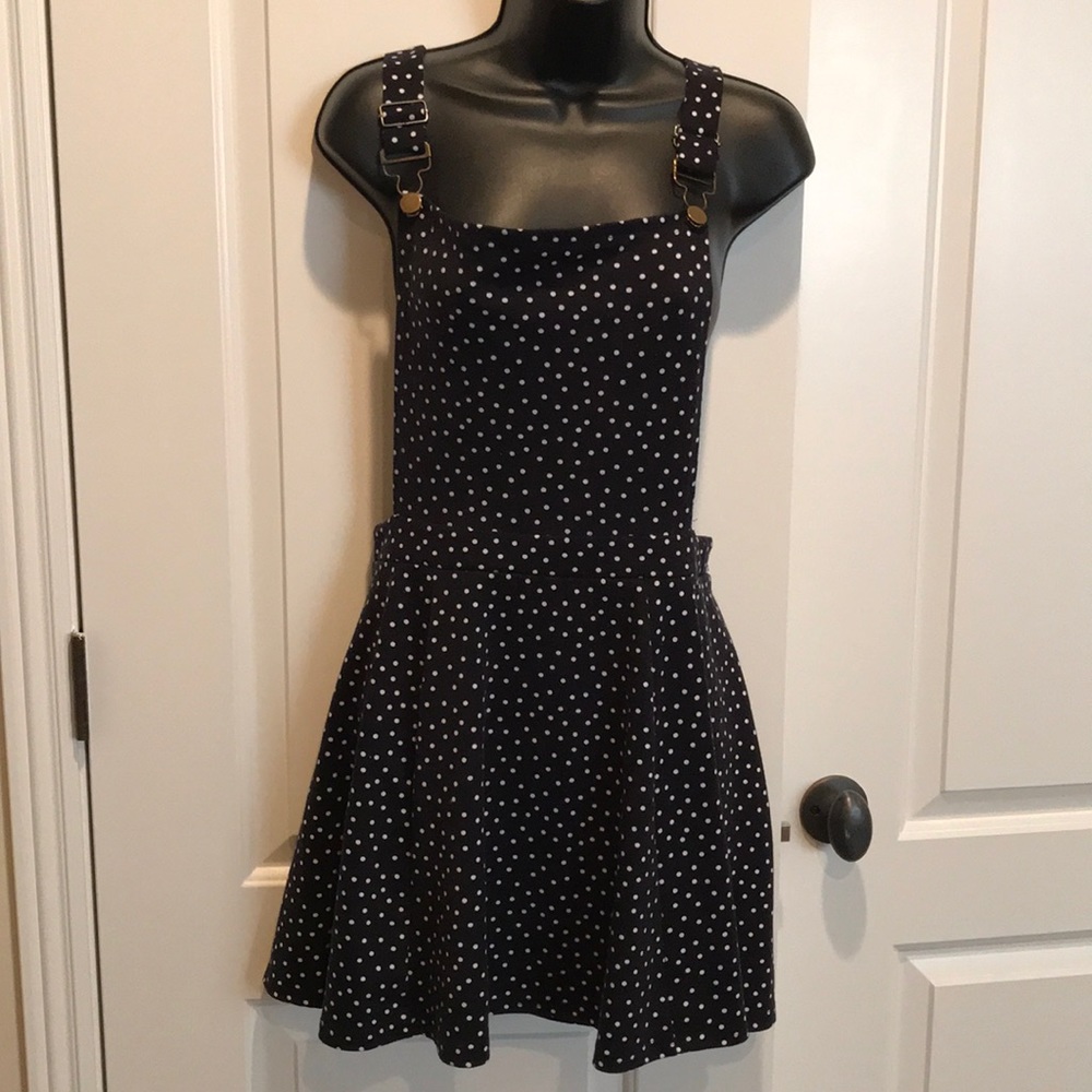 Black polka dot pinafore/overall dress